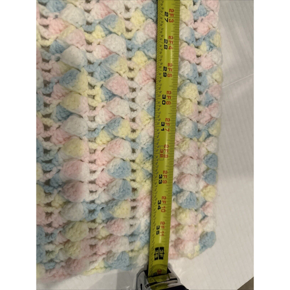 Vintage Hand Crotchet Baby Blanket Soft Pastels Security Afghan Throw 36" x 26" - Picture 4 of 7